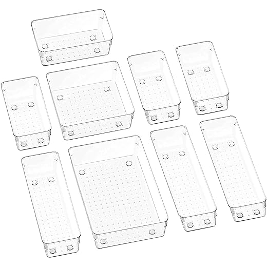 Clear Plastic Drawer Organizer Tray Set