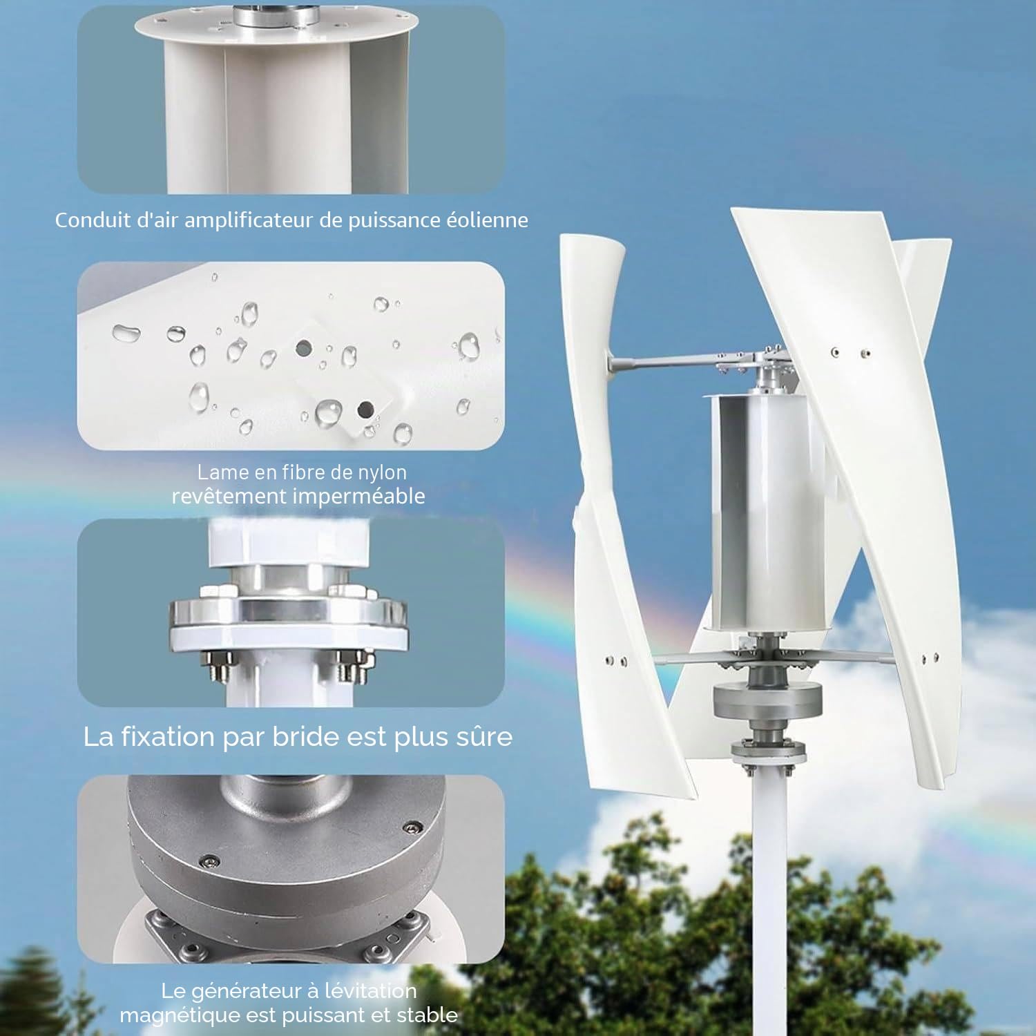 Éolienne 20000W,12V 24V 48V 220V éolienne Verticale à Arbre de Lévitation Magnétique Hélicoïdal,Générateur à Aimant Permanent Triphasé,avec Contrôleur,pour Maison/Terrasse/Chalet/Camping Car(48V)