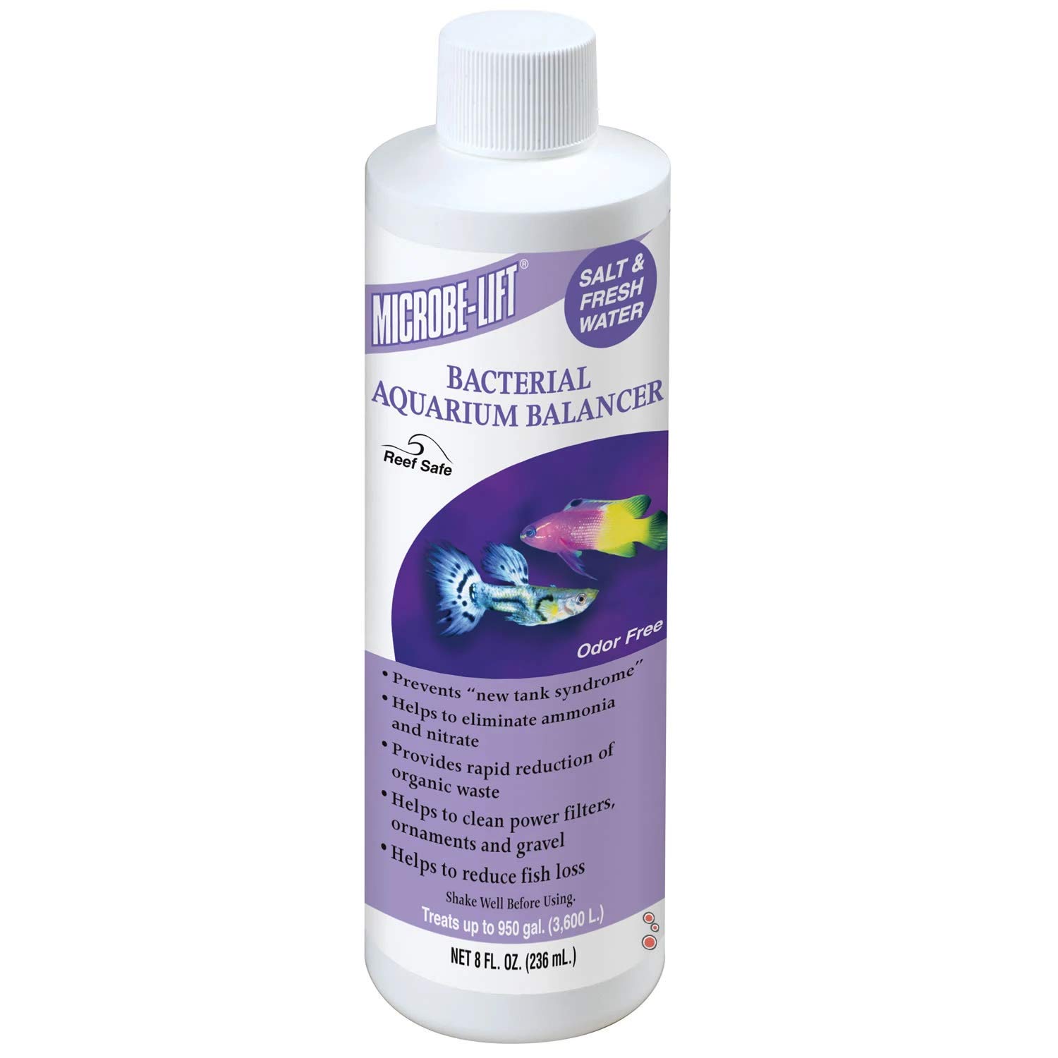 MICROBE-LIFT Bacterial Cleaner and Balancer for Salt and Fresh Water Tanks and Aquariums, Reduces Organic Waste and Prevents New Tank Syndrome, 8oz 8 Ounces