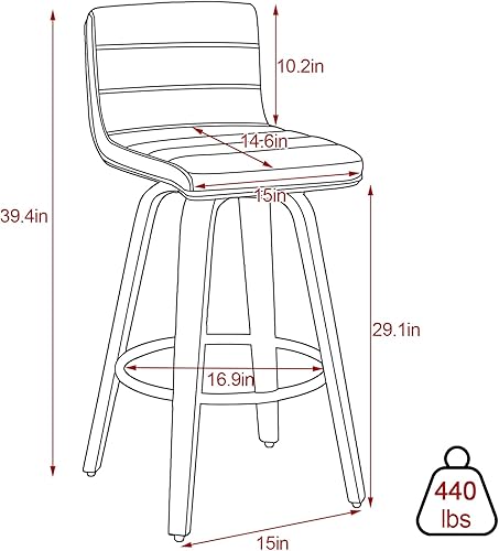 Miniatura 3 de Juego de 2 taburetes de bar giratorios con respaldo, altura de barra de 29 pulgadas, taburete de bar tapizado de piel sintética, respaldo en forma