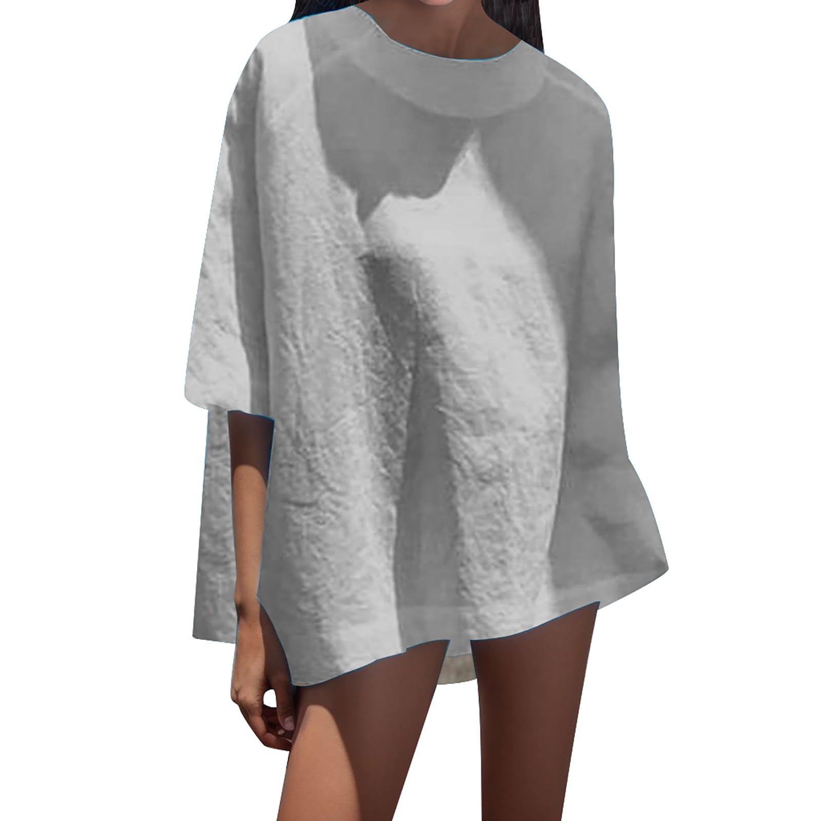 Generic Linen 2024 Shirts for Women Loose Fit High Low Spring Gauze Tops to Wear with Leggings Summer Casual Sheer Peplum Grey, 3X-Large