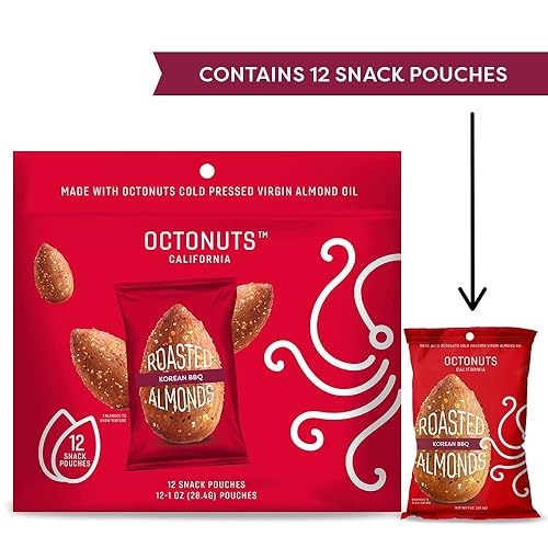Miniatura 3 de Octonuts Almendras coreanas para barbacoa 12 paquetes de bocadillos envueltos individualmente (1 onza cada uno), aperitivos saludables para adultos