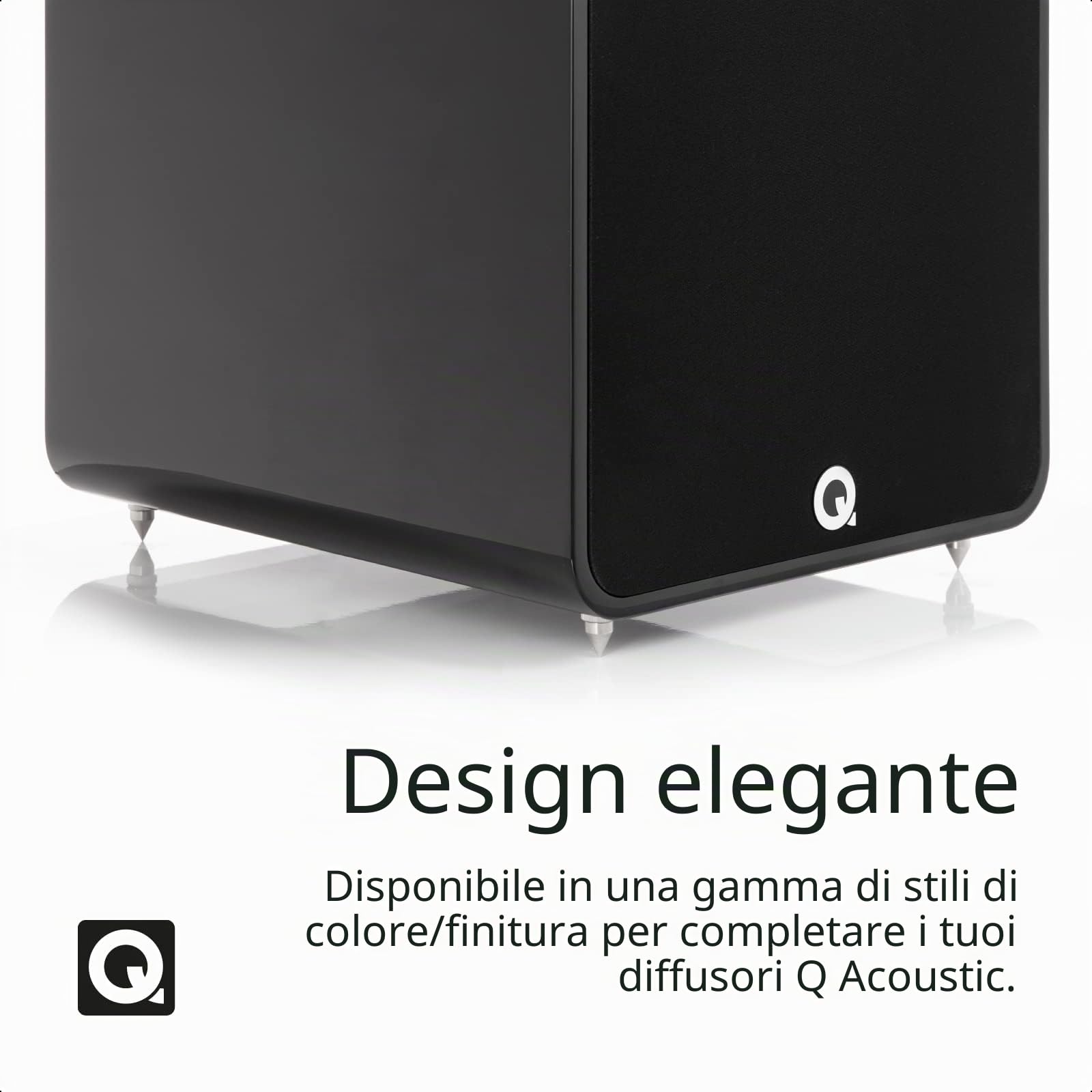 Q ACOUSTICS Q B12 - Subwoofer nero lucido, con sistema a deflettore infinito, driver da 12", amplificatore di classe D da 220 watt, bobina vocale da 50 mm, subwoofer attivo per sistemi musicali Hi Fi