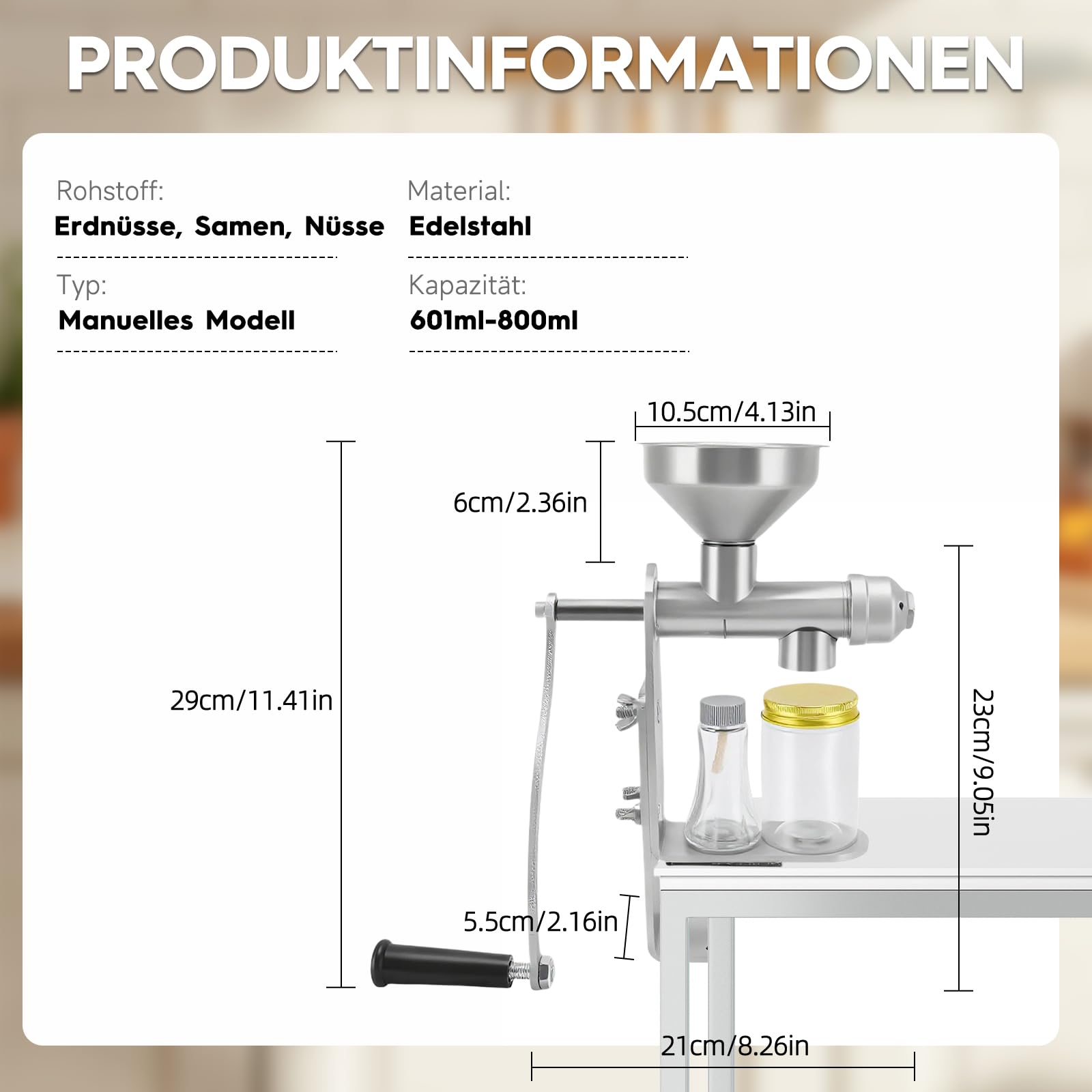 Manuelle Ölpresse, ölpresse kaltpressung, handölpresse für Erdnuss-, Sesam-, Leinsamen- und Rapsöl zum physikalischen Pressen und kontinuierlichen Auspressen,Edelstahl-Ölextraktor