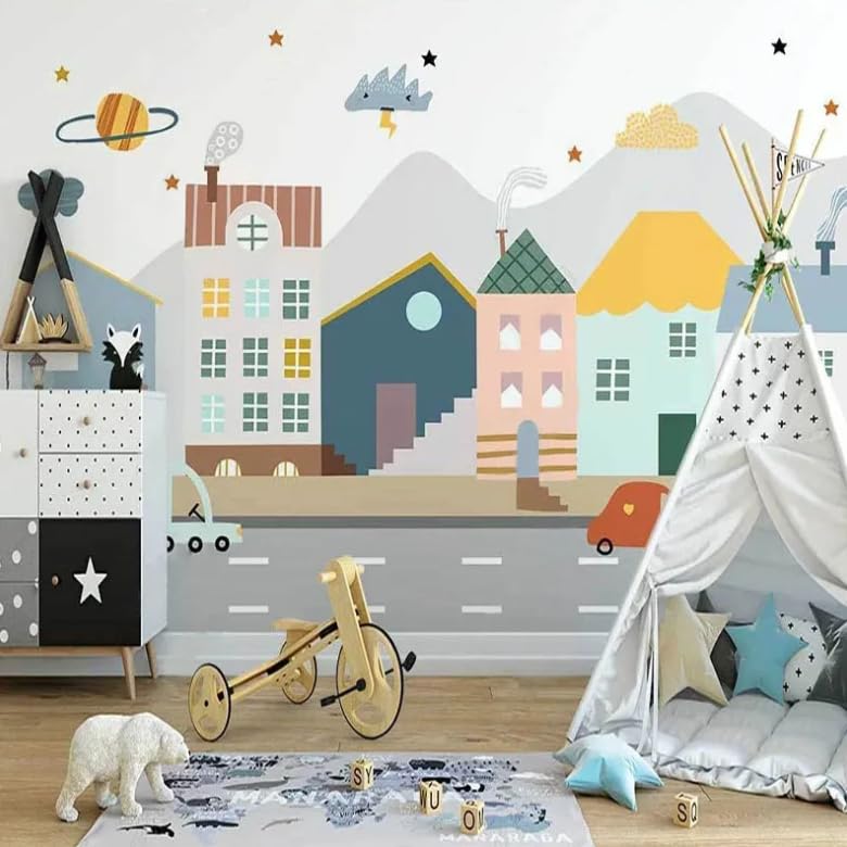 Papier peint enfant voiture scandinave pour mur de fond de chambre