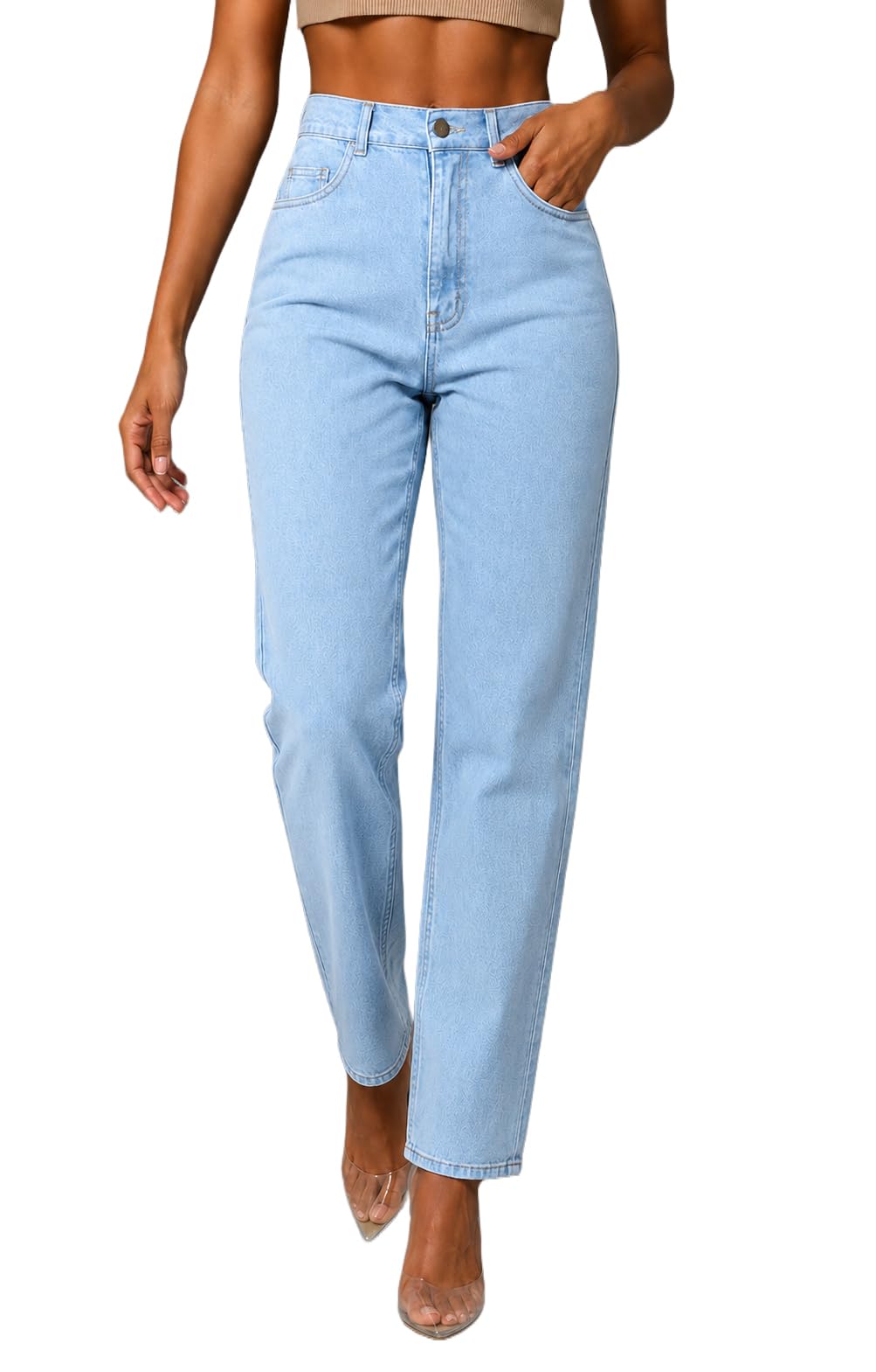 Women's High Waist Mom Fit Jeans | Stretch Denim | Tapered Ankle Length Casual Jeans-image-47