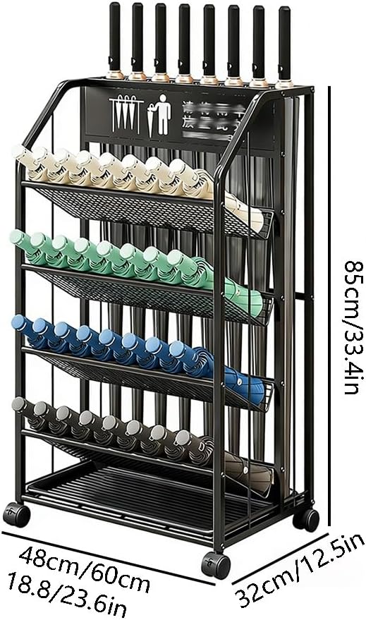 Freestanding Umbrella Stand, Metal Storage Rack with Removable Drip Tray, Multi-Purpose Mesh Holder for Office and Entryway