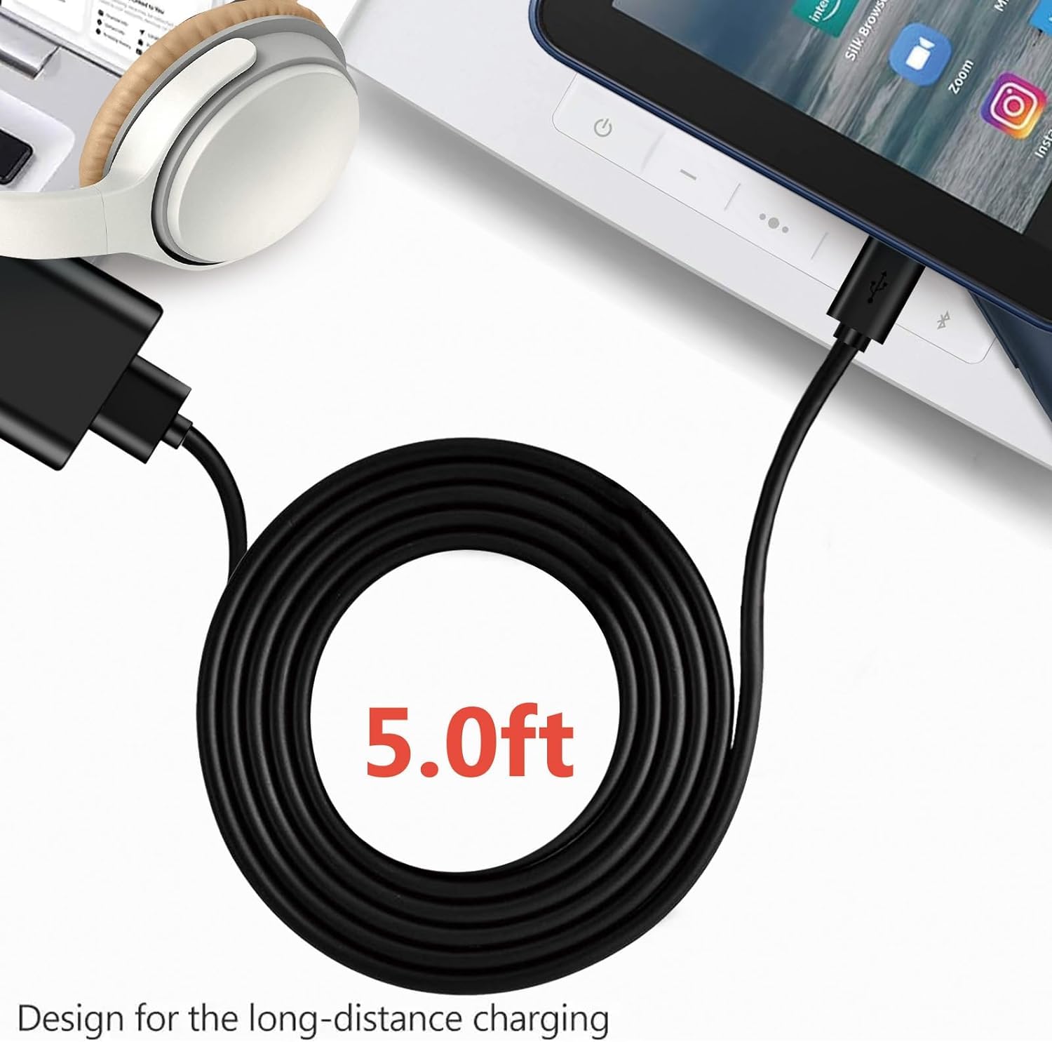 Caricatore TopCharger 5V Per Kindle Oasis - Adattatore Di Alimentazione Con Cavo Da 120cm | Sicuro E Affidabile