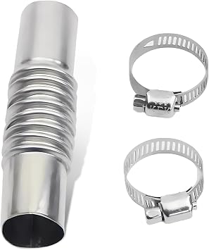 Car Exhaust Pipe Connector Kit, Stainless Steel Diesel Heater Exhaust Pipe, 5.11" x 1.06" Exhaust Pipes Connector with 2 Clamps, Straight Corrugated Air Heater Pipes Tube Connectors Silver