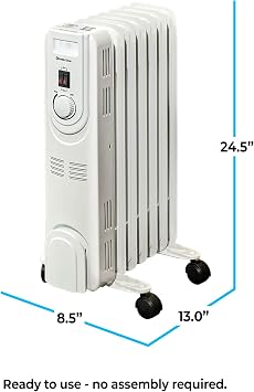 Comfort Zone Electric Oil-Filled Radiant Radiator Space Heater, Never Refill, Adjustable Thermostat, Tip-Over Switch & Overheat Protection System, Ideal for Home, Bedroom, Office, 1,200W, CZ7007J