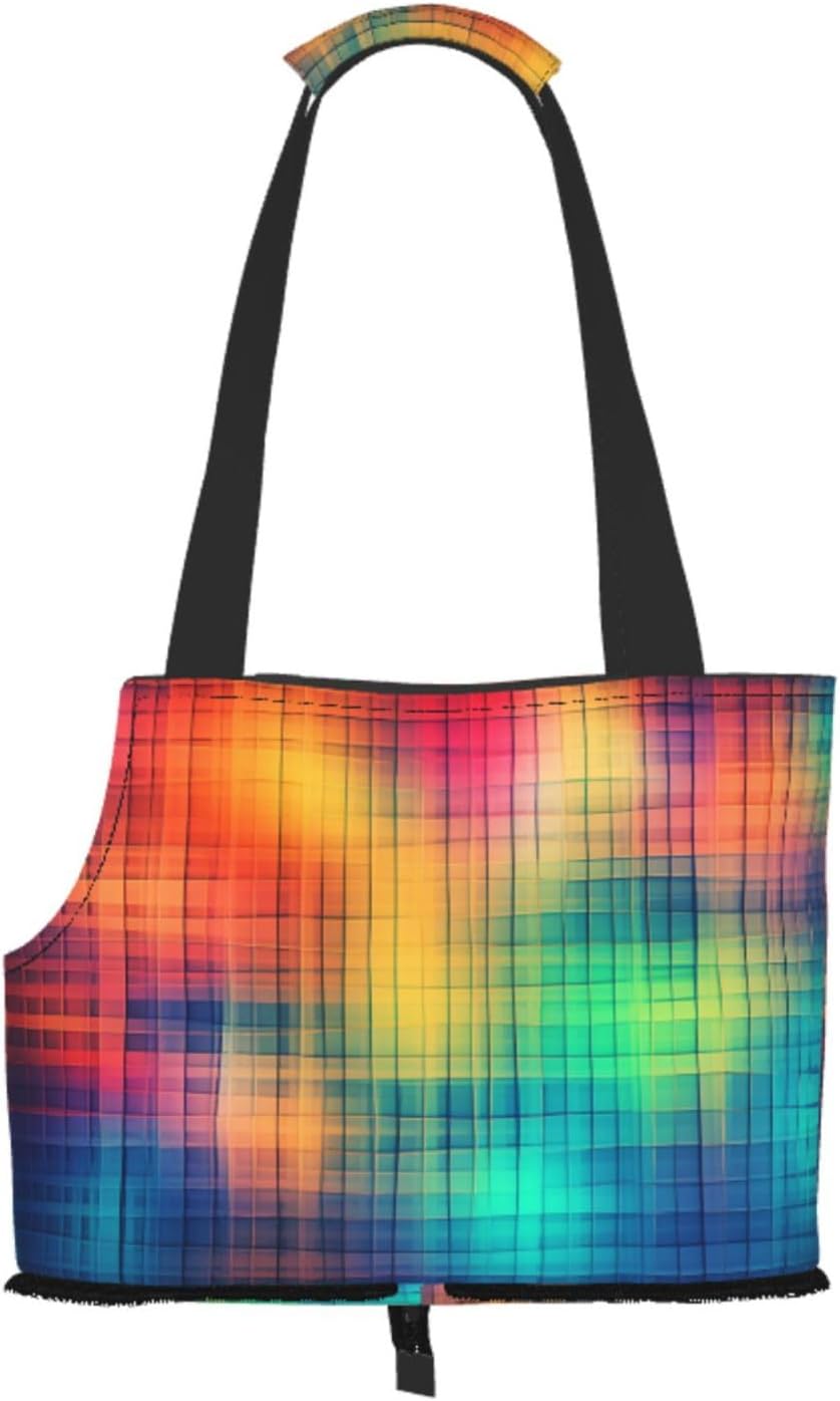 Color Grid Pet Tote Bag - Small Dog Purse Cat Carrier Bag, Foldable Design, Traveling Pets Tote Picnic Outdoor