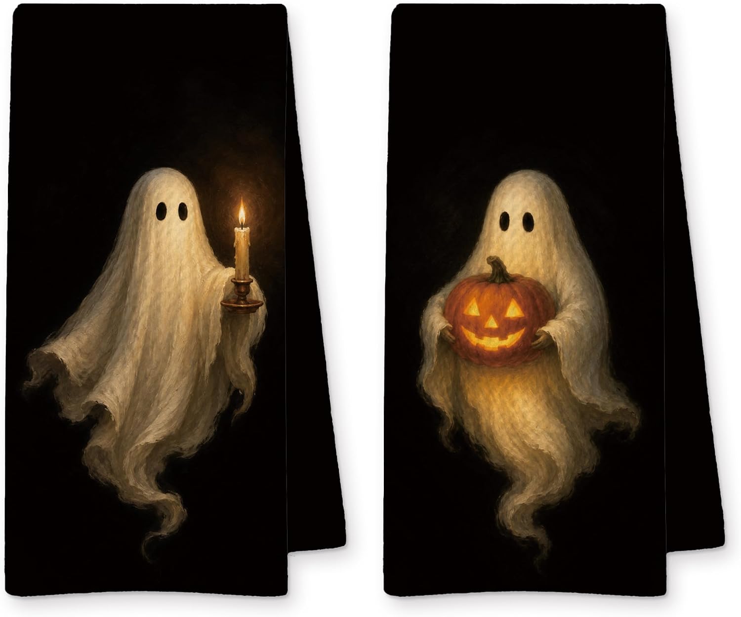 Dark Halloween Ghost Kitchen Hand Towels 16x24in Set of 2