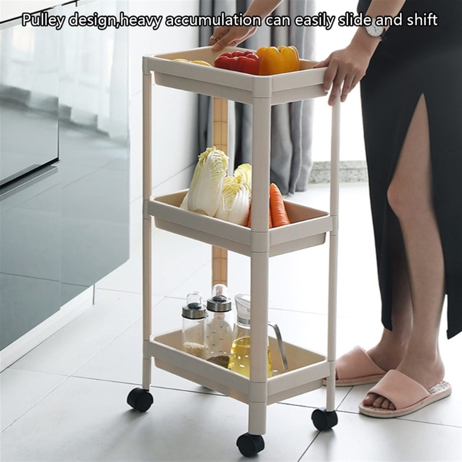 Carrito utilitario con ruedas, carrito rodante de 3 niveles para cocina, baño, dormitorio, cuenta con ganchos para almacenamiento y organización