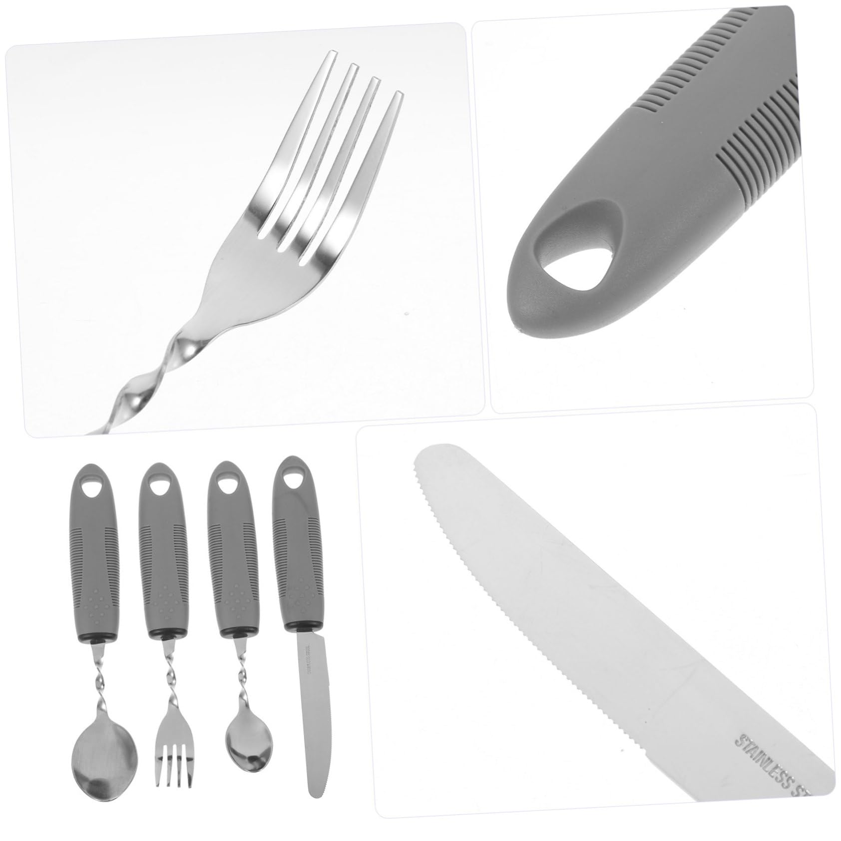 Cubiertos para Personas Mayores, 1 Juego, Acero Inoxidable | Mango de Plástico, Ligero y Fácil de Agarrar, Uso para Manos Temblor, Formato Cuchara y Tenedor