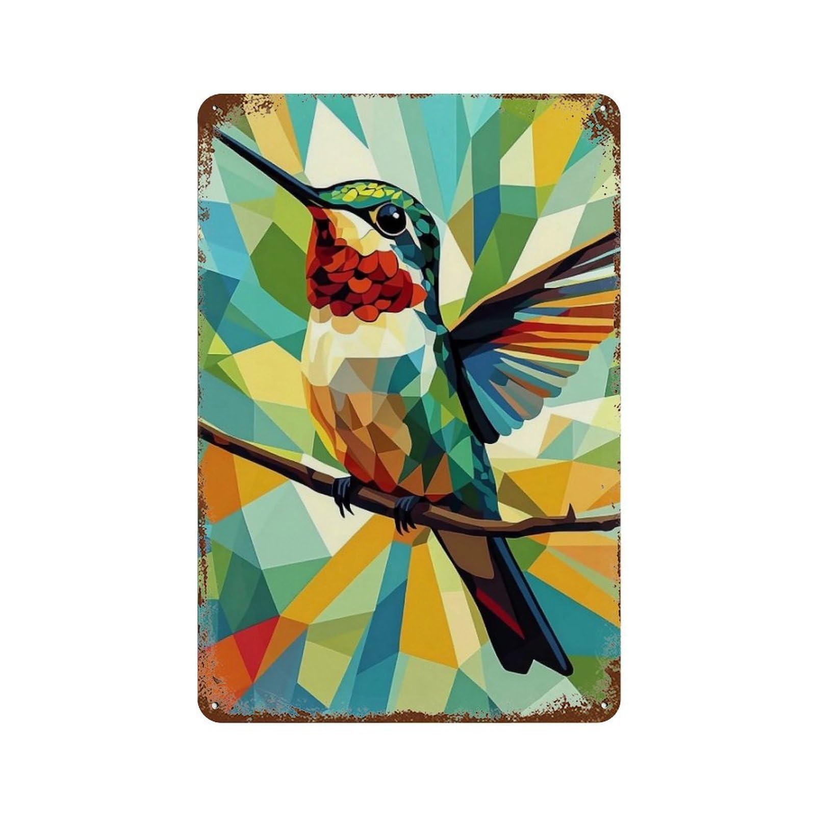 MGHTGRWE Bright Prism Faceted Multitone Perched Bird 04 Poster Wall Art Iron Vintage Metal Tin Sign Modern Home Cofffee Club Art Bar Shop Decor 30x20cm