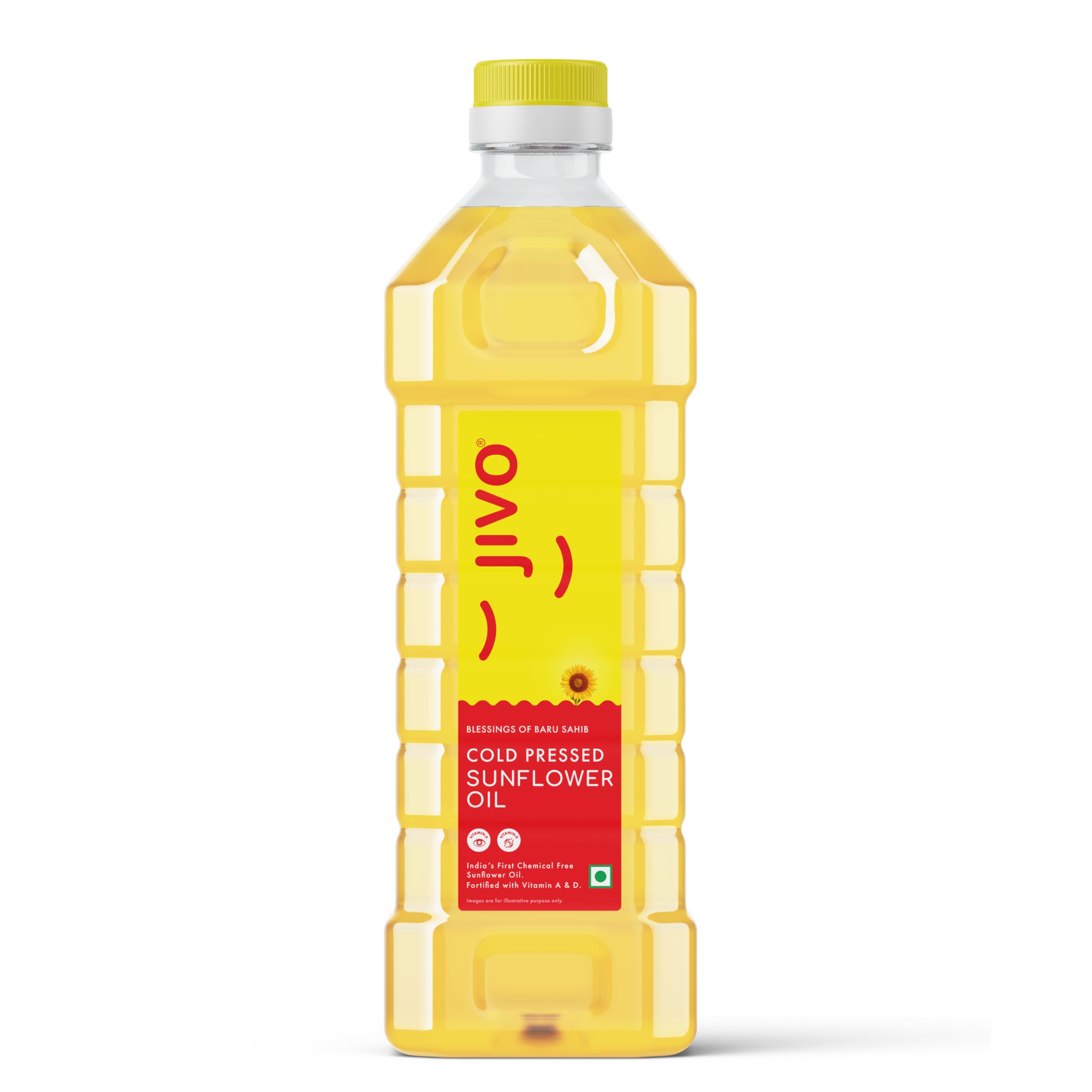 Jivo Cold Pressed Chemical Free Sunflower Oil |For Roasting, Frying, Baking All types of Cuisines |High in Antioxidants, Tasteful and Healthy| 1 Litre (Pack of 1)