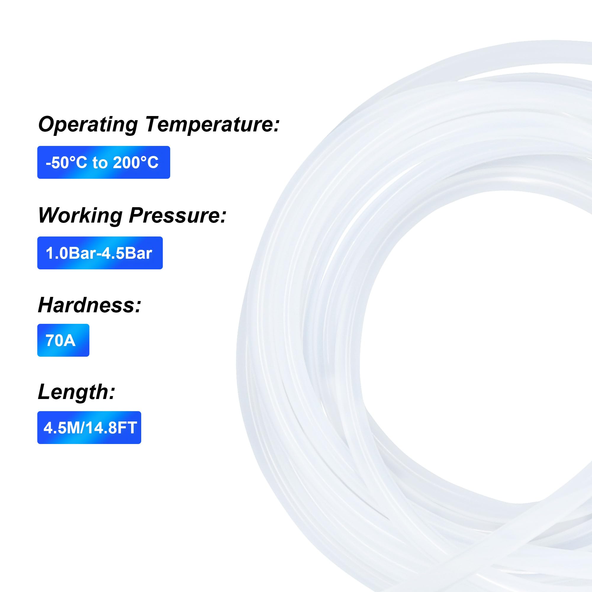 Tubo de silicona transparente, manguera de grado alimenticio, tamaño 12,7 mm x 15,9 mm, longitud de 4,5 m, grosor de 1,6 mm, tubo de silicona de goma flexible para tuberías de aire/agua