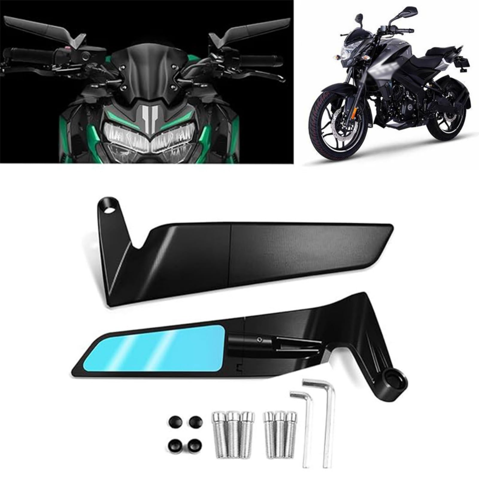 FOR Pulsar 200 NS 200 RS 200 A pulsar 200ns 200rs 200a 2018-2024 2025 Motorcycle rearview mirror, street car modification rotation stealth wind wing can be adjusted 360 ° side mirror (blue-lens)