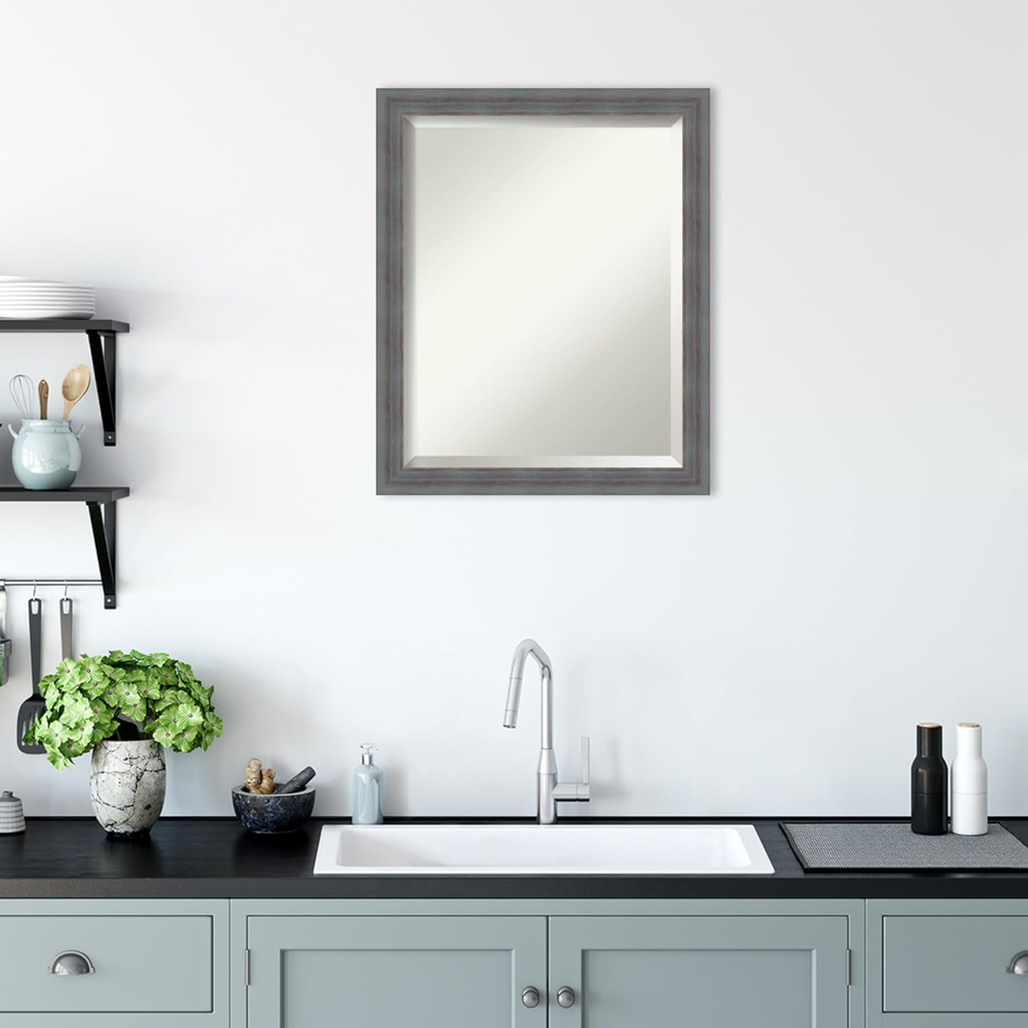 Amanti Art Blue Bathroom Mirror for Over Sink, 22x18 Dixie Blue Grey Rustic Rectangle Vanity Mirror, Small Country Rustic Wood Frame, Hangs Horizonally and Vertically, Bathroom Wall Decor, Beveled