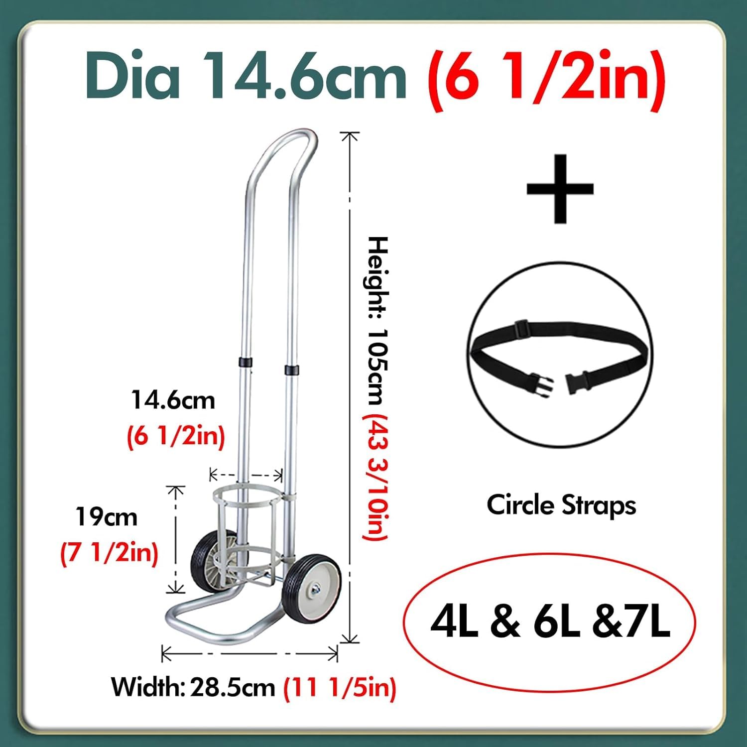 Carro de tanque de oxígeno, carro cilíndrico médico resistente con ruedas, soporte rodante para tanques de gas, tanques de hidrógeno de nitrógeno de CO2, transportador portátil para uso doméstico y
