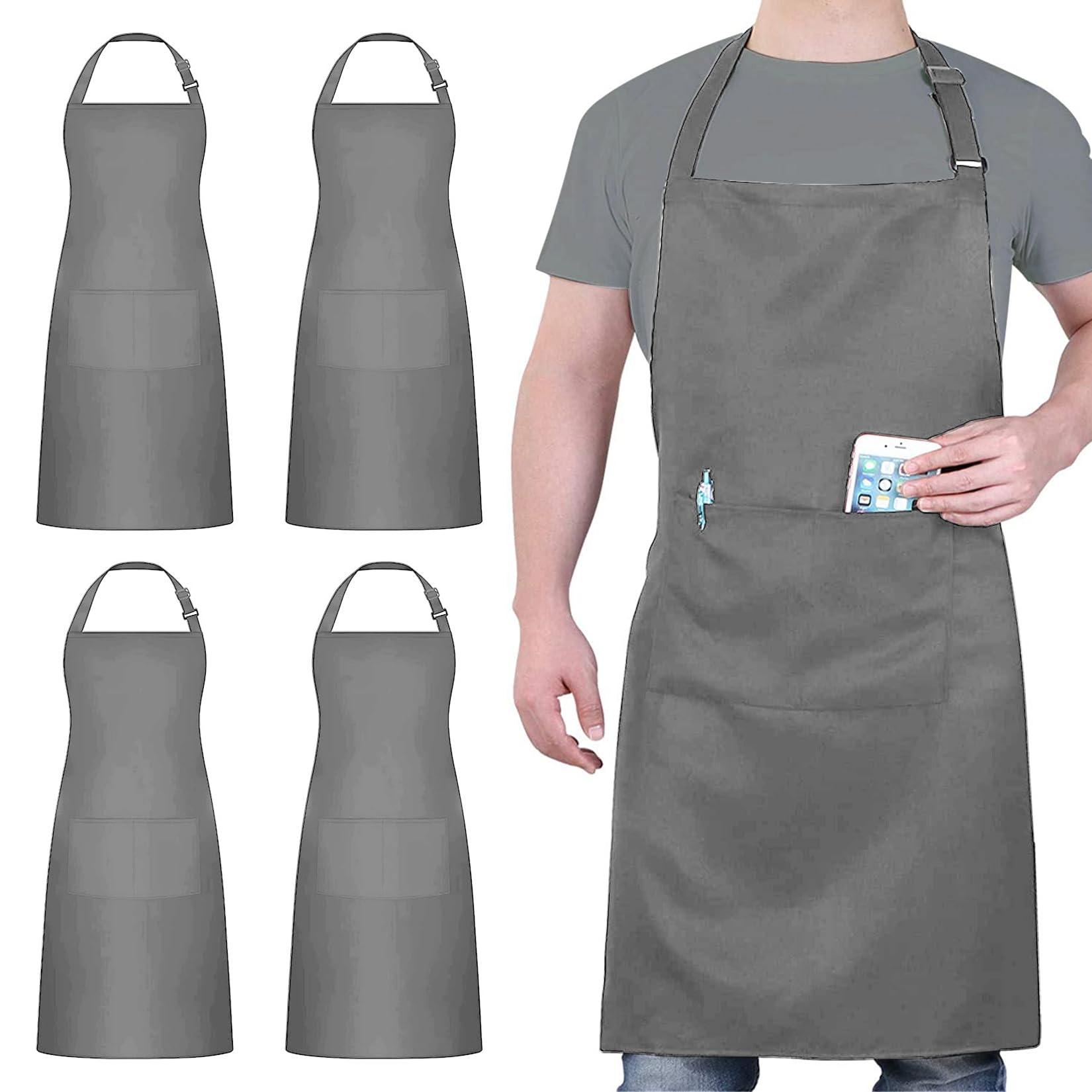 4 Pack Chef Aprons, Black Apron with 2 Pockets, Waterproof Adjustable Apron for Men, Women, Professional Kitchen Apron for Kitchen, Gardening, Restaurant, Barbecue, Coffee — view 8