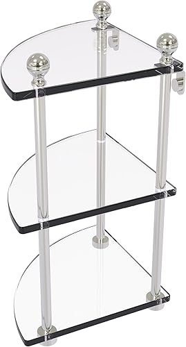 Allied Brass MA-6 Mambo Collection - Estantería esquinera de cristal de 3 niveles, níquel satinado
