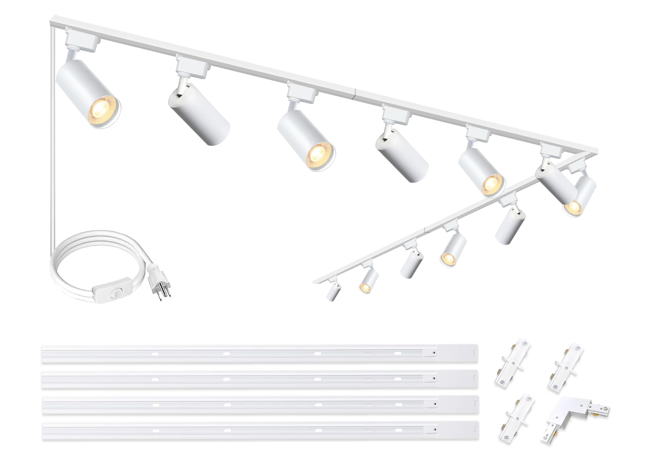 Bravsekai Ultra-Bright H Type White Track Lighting Kit with 13.1 FT Track Rails, 12 Heads 6000K Cool White 20W 2400lm, Dimmable Plug in LED Track