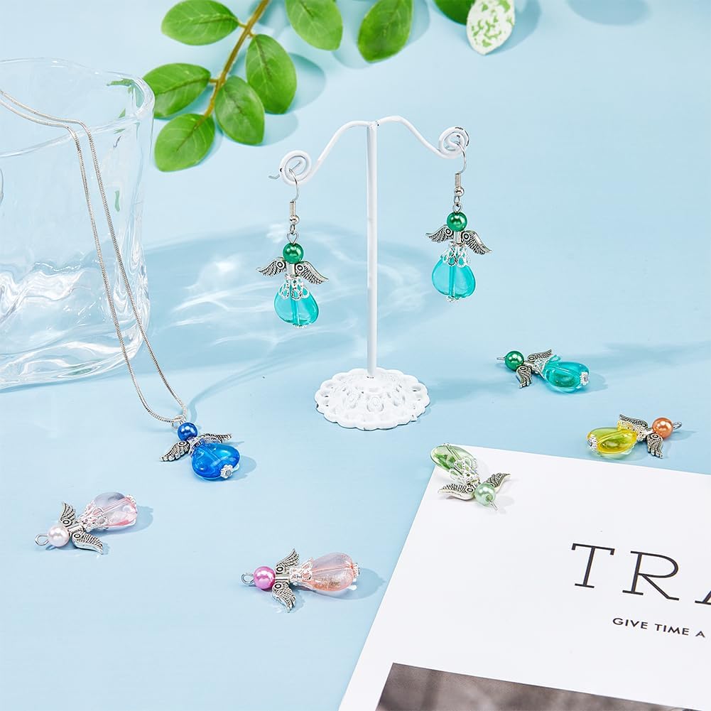 SUPERFINDINGS 8 Colors 48Pcs Angel Wing Charms Acrylic Guardian Angel Pendants Bulk Fairy Wing Beaded Dangle Charms with Alloy Findings for Necklace Bracelet Earring Making - Image 5