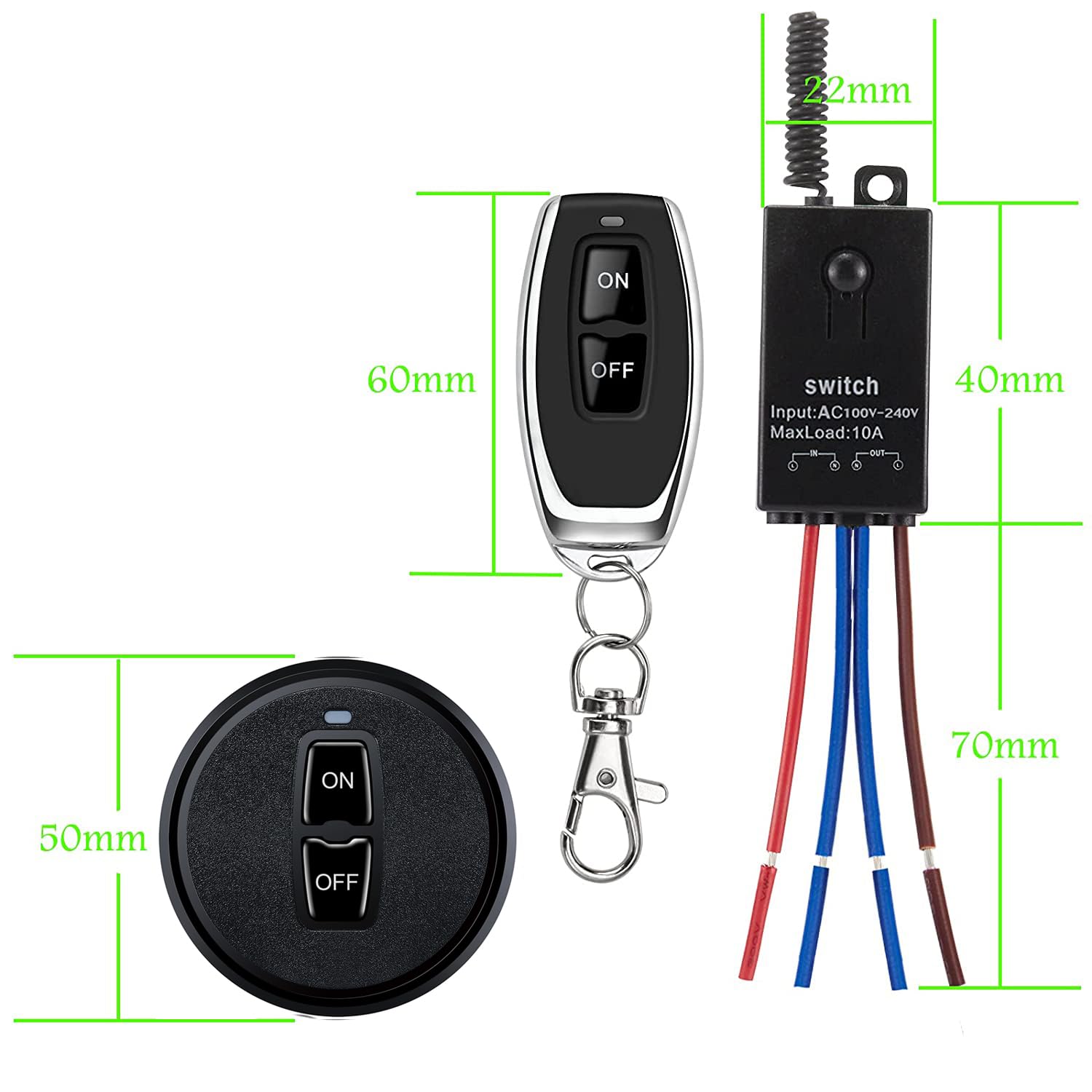 Mini interrupteur sans fil 110 V avec télécommande, AC220/230V/240V 10 A, pour porte de garage, moteur, store