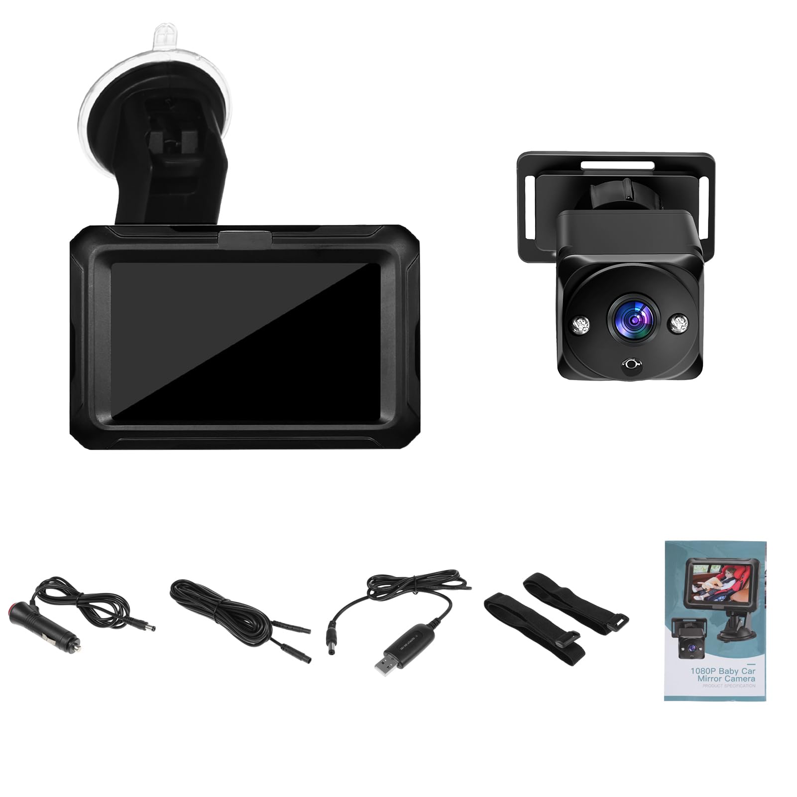 Cámara para Coche de bebé Monitor de 4,3", Visión Nocturna 1080P