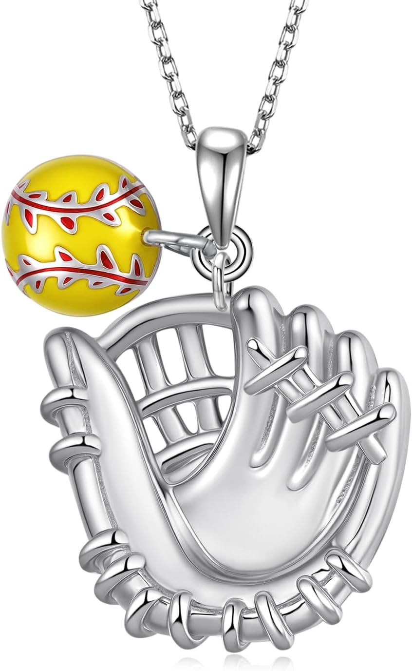 Softball Pendant Necklace 925 Sterling Silver Softball Gifts Sports Jewelry Gifts for Women