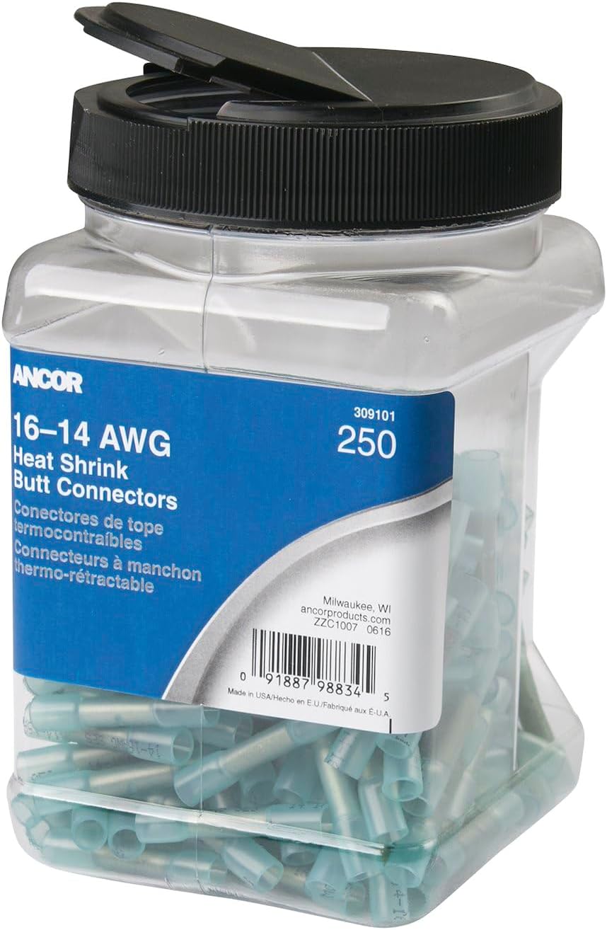 Ancor 16-14 AWG Heat Shrink Butt Connector - 250-Pieces - Jar