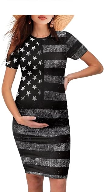 Short Sleeve Maternity Dress Midi Length Casual Lounge Pregnancy Dress Stretch Shirred Maternity Nursing Dress