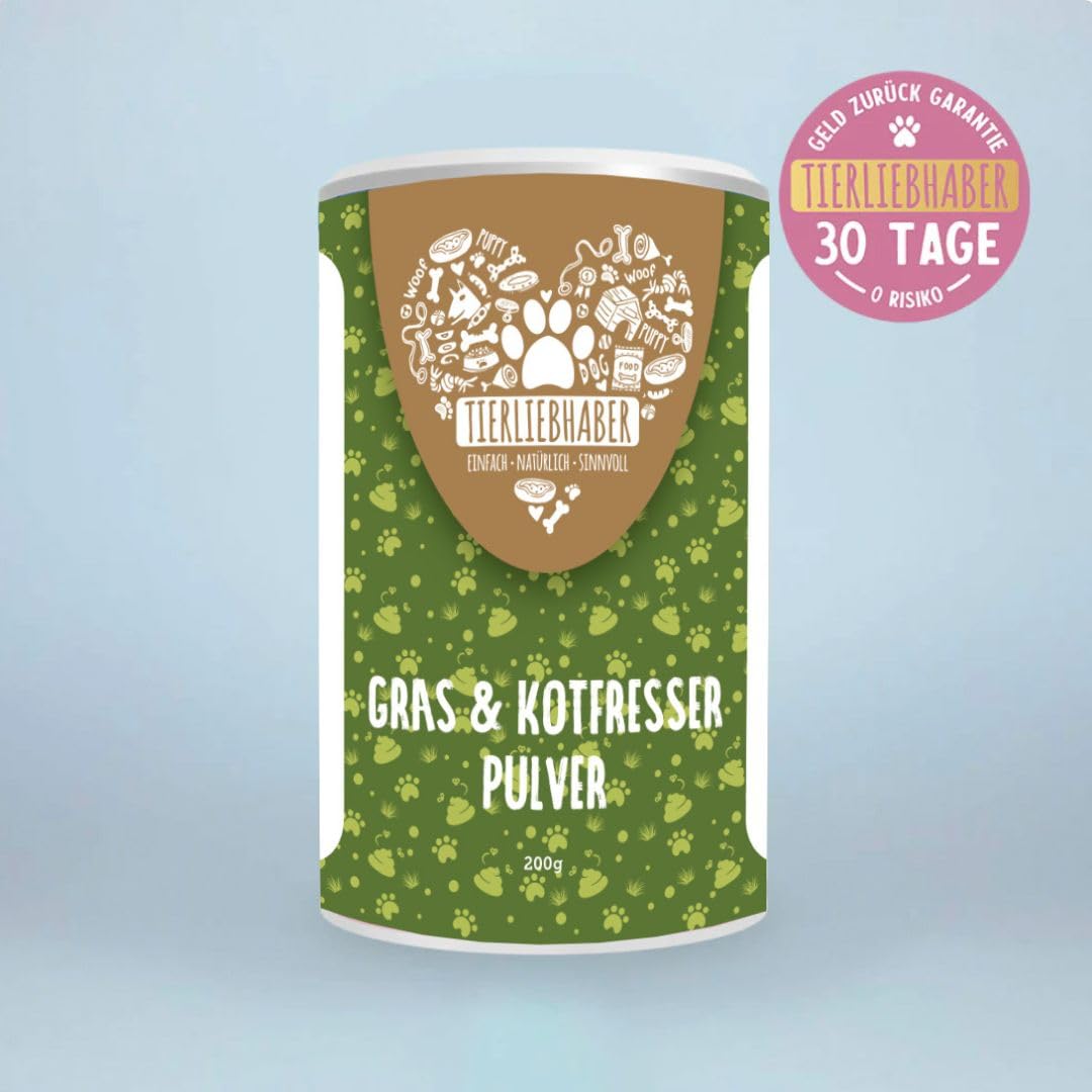 TIERLIEBHABER – Gras- & Kotfresser Pulver für Hunde – bei Fressen von Gras & KOT – beruhigt den Magen & reduziert Sodbrennen – Grasfresser Pulver mit Heilerde, Anis & Fenchel (200g)
