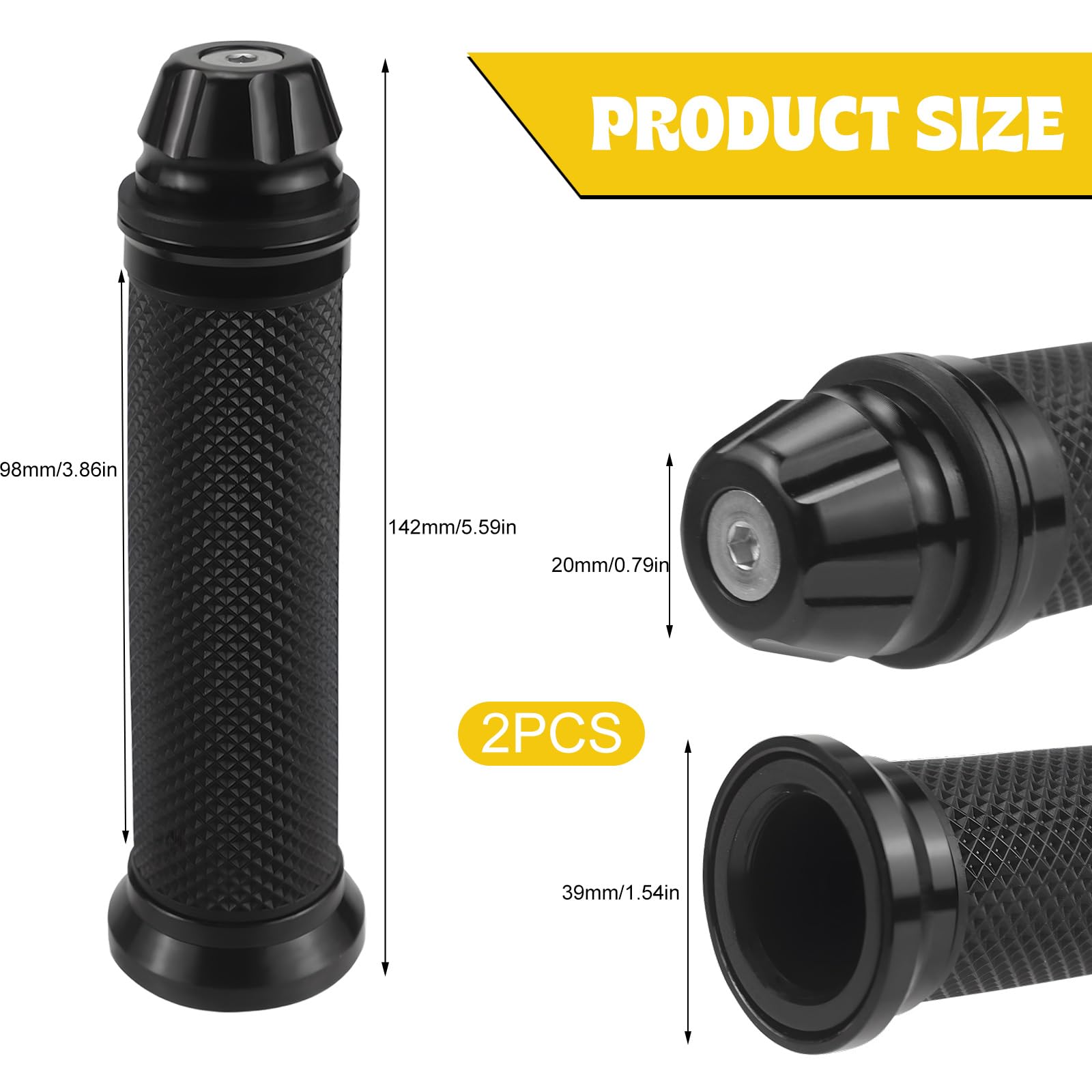 Poignées De Guidon 2 Pièces Poignées De Moto 1 X 22mm + 1 X 24mm Poignée Moto Poignee Moto Cross Pour Moto Scooter Quad Cruiser Off Road (Noir