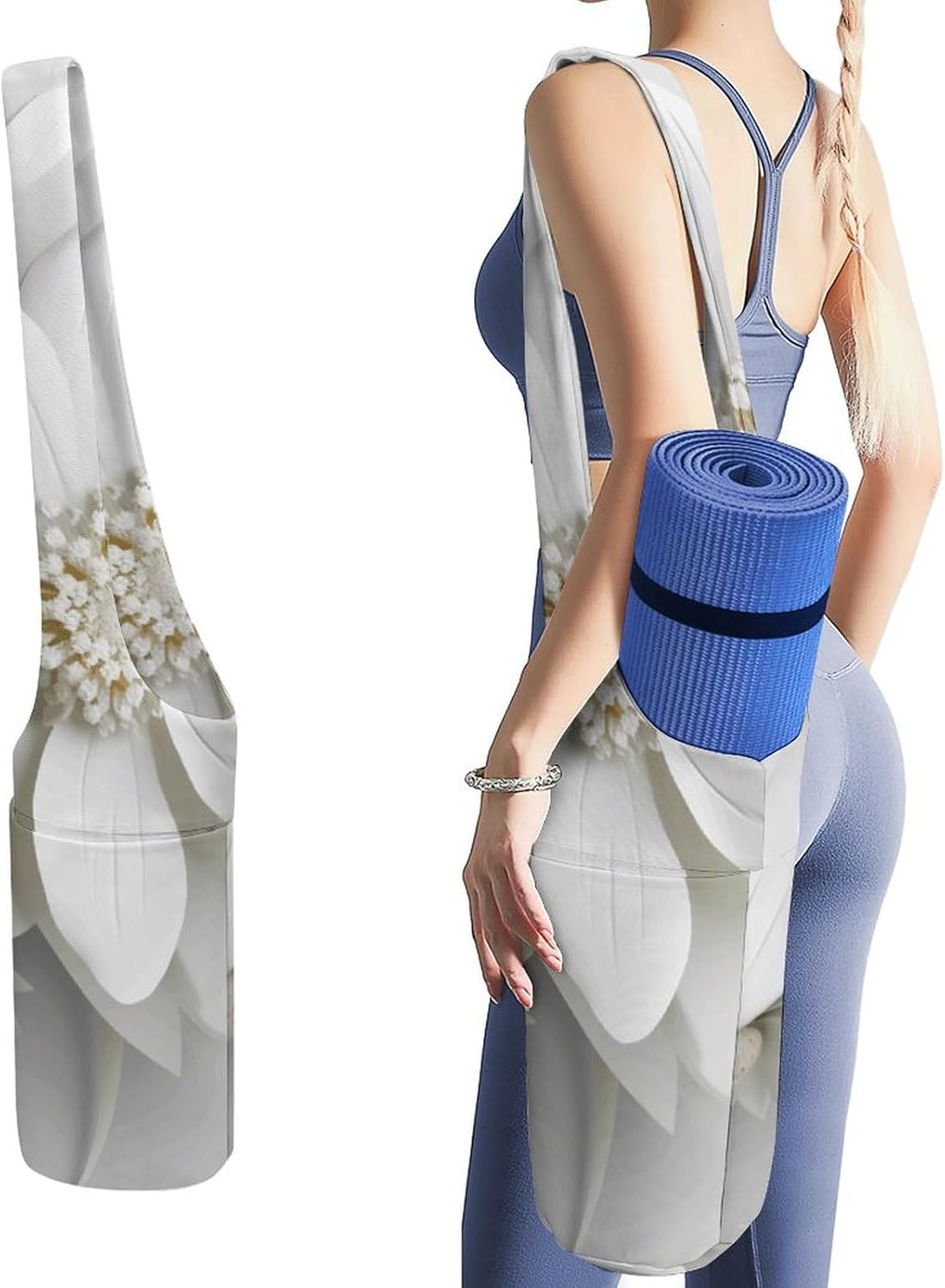 Yoga Mat Organizer, Flower Print Yoga Mat Bag Gym Mat Bag Canvas Storage Bag Durable Yoga Carrier