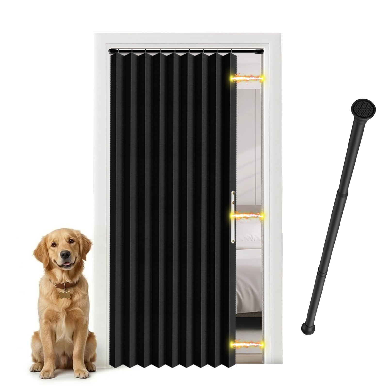 Jilron Facile da Installare: Tenda oscurante per porta con asta e chiusura magnetica senza forature (Nero - A198 x L106 cm) Confezione da 1