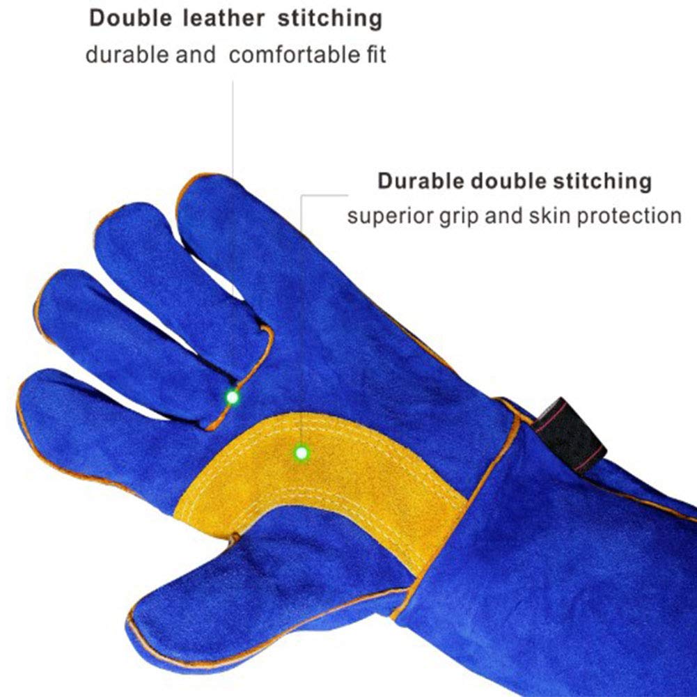 Guanti da Saldatura in Pelle Forgiati Resistenti Al Calore/Alla Fiamma,Guanti da Barbecue/da Campeggio/da Cucina Con Manica Lunga da 16 Pollici,Guanto da Saldatore Con Supporto Per Stufa,2 Paia