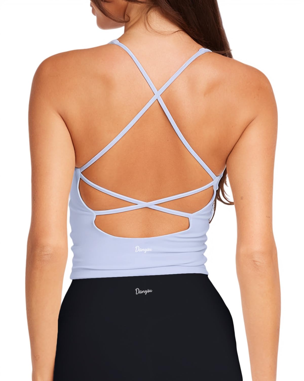 Danysu Sculpt Workout Tank Tops Women Backless Longline Sports Bras Strappy Padded Yoga Top