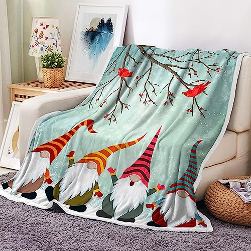 JAWO Christmas Throw Blanket, Cute Winter Gnomes Blanket for Bedroom, Winter Holiday Home Décor Fuzzy Warm and Cozy Throws for Winter Bedding Blanket (50X60), Teal