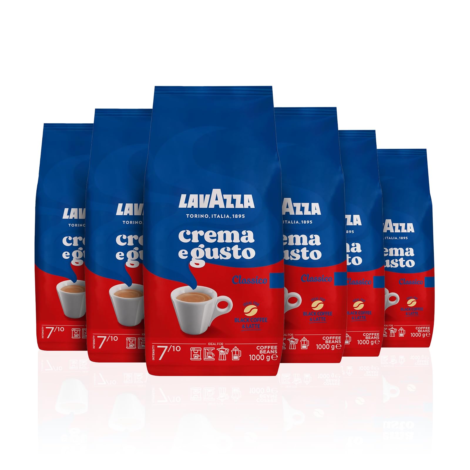 Lavazza, Crema e Gusto Classico Roasted Coffee Beans with Spicy Aroma Notes, Ideal for Espresso, Arabica and Robusta Coffee Beans, Intensity 7/10, Dark Roast, 4 Pack of 1 kg