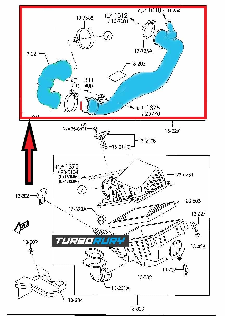 Manguito turbo OE RF7J13221 RF8G13230 152810, manguito de aire de sobrealimentación para Mazda 6 2.0 D 2006-2013, manguito intercooler con abrazaderas