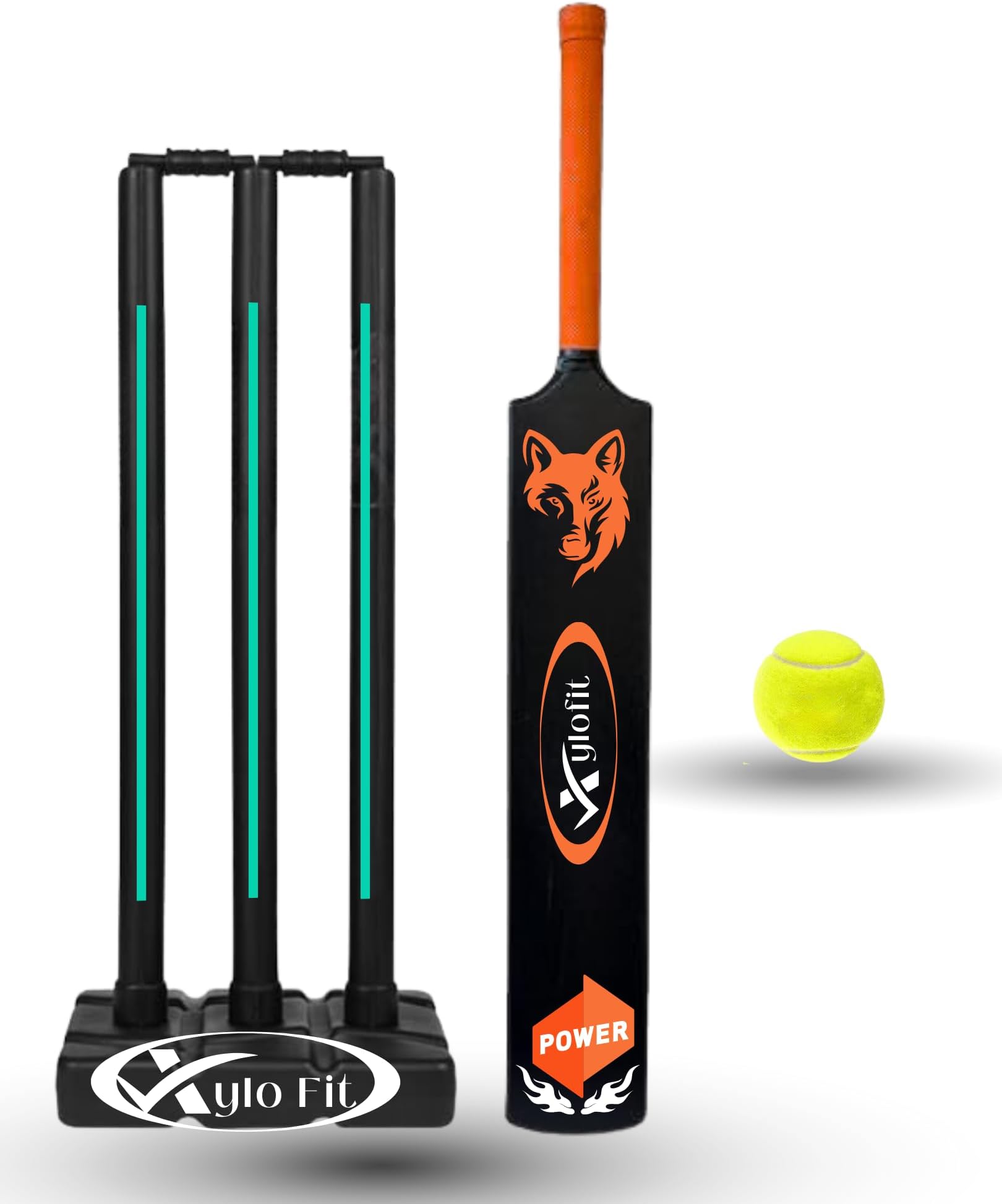 Heavy Duty Plastic Premium Cricket Kit Set | Lightweight | Full Size | Hard Plastic Bat | Premium Cricket Wicket Set l 3 Stumps + 2 Bails + 1 Stand Set, 1 Ball