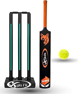 Xylofit Heavy Duty Plastic Premium Cricket Kit Set | Lightweight | Full Size | Hard Plastic Bat | Premium Cricket Wicket S...