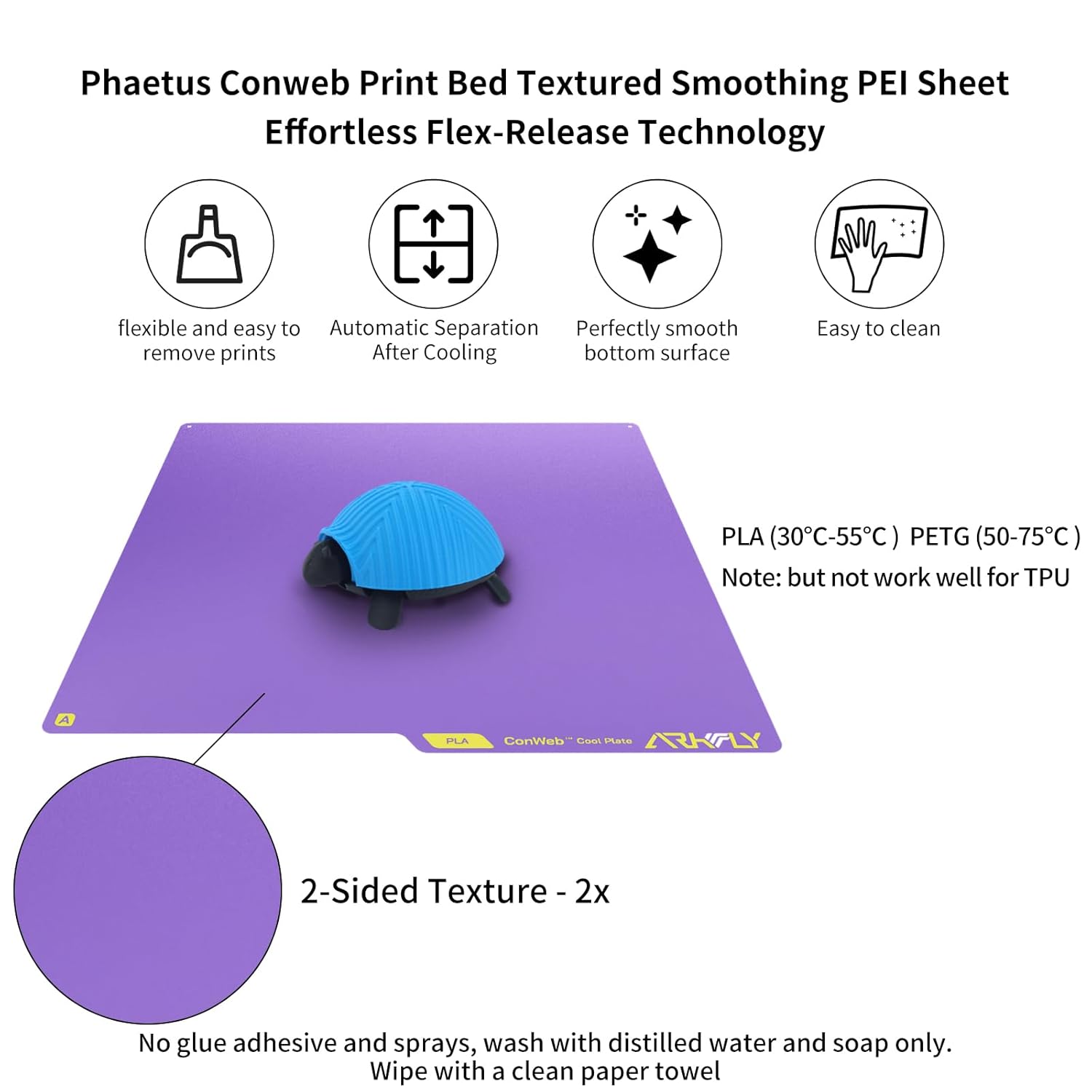 FYSETC Upgrade Cool Plate for Flashforge Printer: Replacement Phaetus Conweb Print Bed Textured Smoothing PEI Sheet for 5M Pro AD5X AD5M for Keep Printing Filament PLA 720H Saving Energy 42kwh Purple