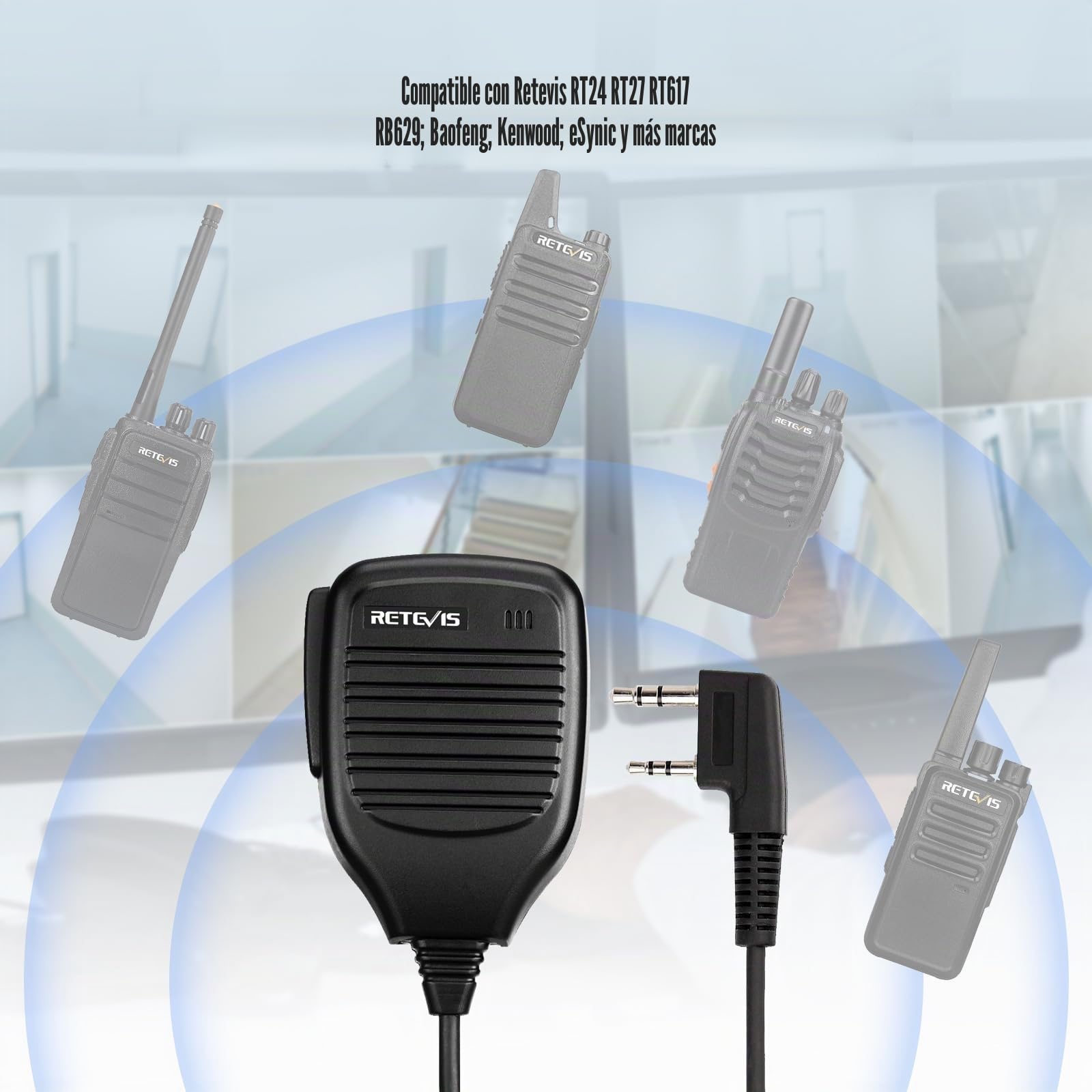 Retevis RT24 Walkie-Talkie Professionali Bundle con Microfono Altoparlante 2 Pin, PMR446 Licenza-Libera con Auricolare, 16 Canali CTCSS/DCS VOX, per Lunga Distanza (4 Radios + 2 Microfoni)