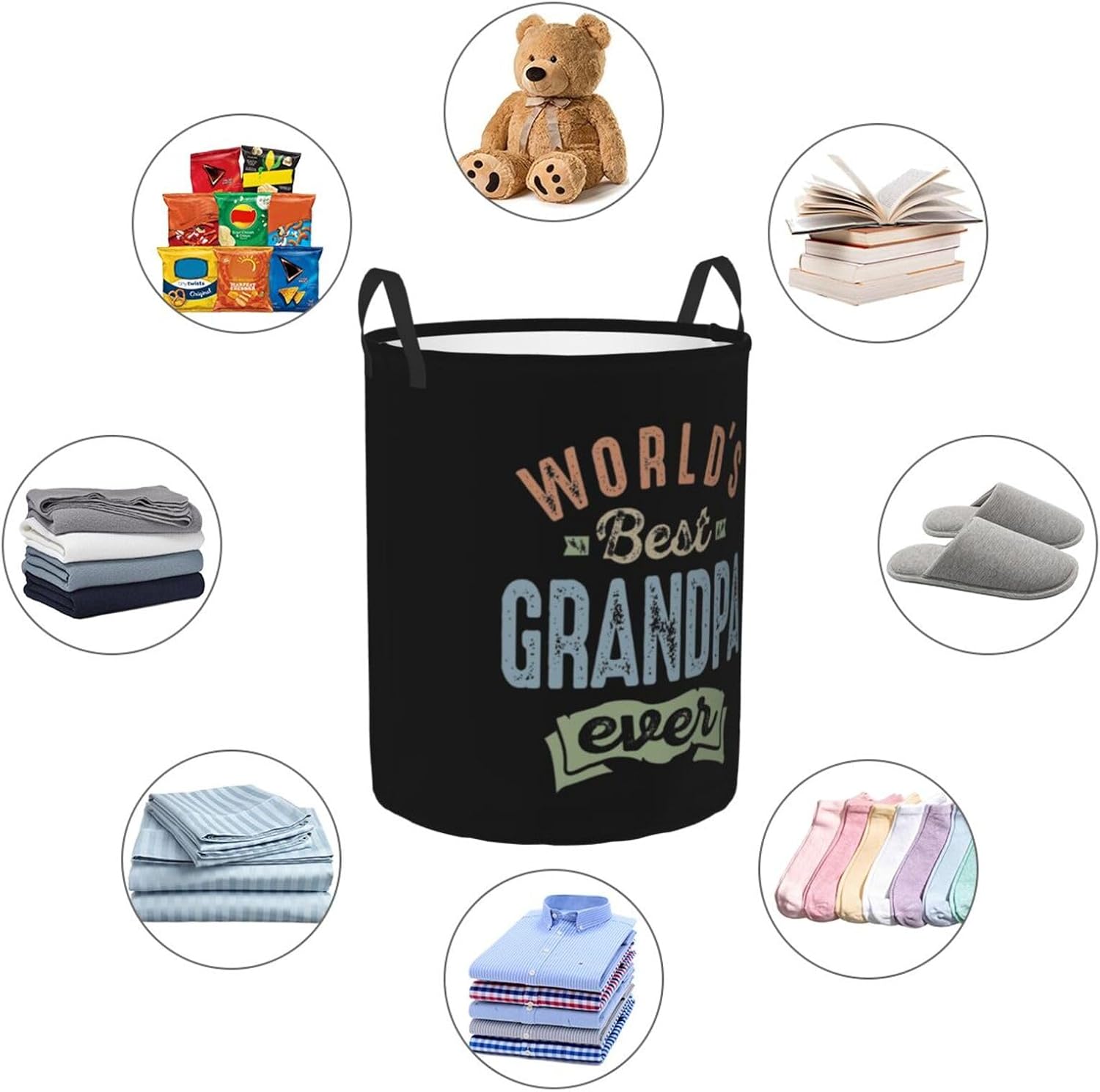 World's Best Grandpa Large Laundry Basket,Bathroom,Waterproof,Collapsible Round Clothes Basket Freestanding Laundry Hamper