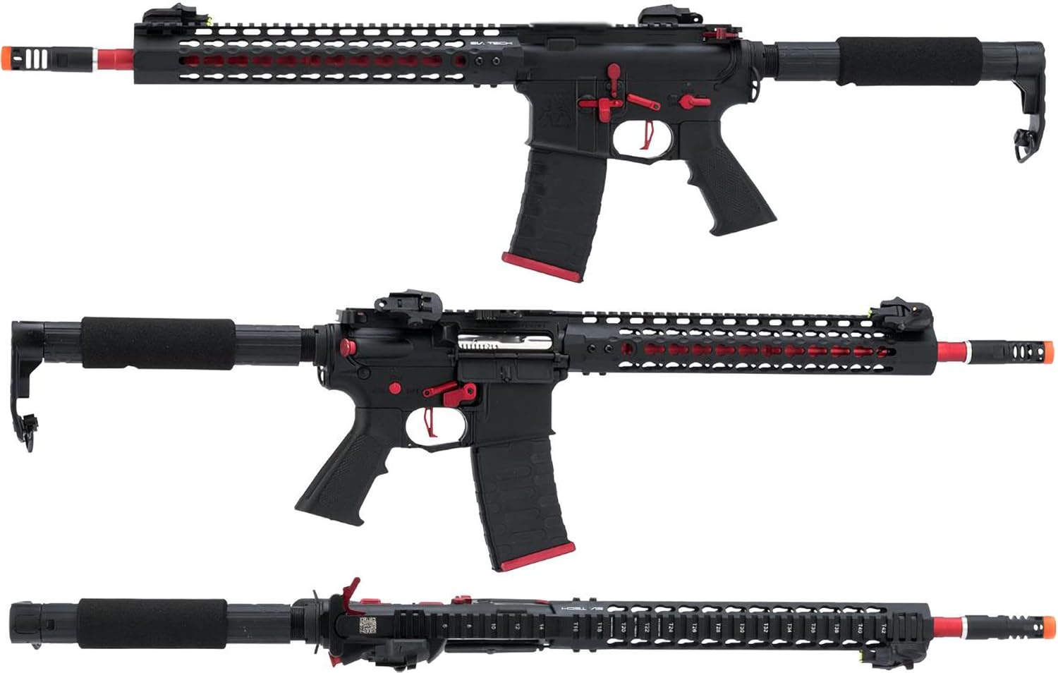 Evike Airsoft - APS ASR115X Three Gun Custom 2.0 eSilverEdge AEG Airsoft Rifle (Color: Red & Black)