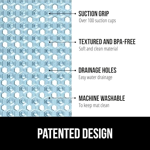 Vista 276 de Gorilla Grip - Alfombra de baño, ducha y bañera patentada, lavable a máquina, anti-bacteriana, sin BPA, látex, sin ftalatos, cuadrada, con agujeros