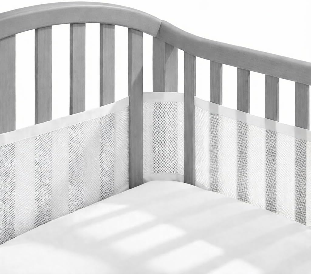 Full-Size Crib Breathable Mesh Liner, 3mm Classic Mesh, White, Baby-Safe (4FS Covers 3 or 4 Sides)
